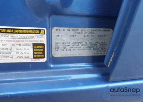 2006 Chevrolet Aveo Ls z USA, uszkodzony, nr VIN KL1TD56696B657507